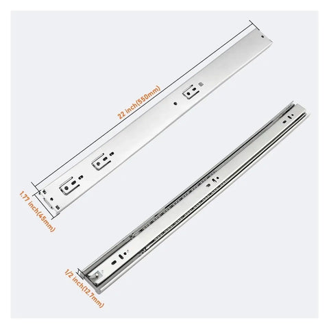 10 Pairs 22 Inch Drawer Slides, Rear Side Mount, Bottom Mounted Concealed Design, Pro Grade Heavy Duty Rails For Cabinets And Furniture, Smooth Quiet Action, Built Tough Steel, 22-inch steel slide with measurements