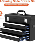 Beefy Heavy Duty 3 Drawer Metal Toolbox With Top Storage Tray And Carrying Handle Portable Steel Tool Chest, black
