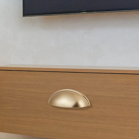 Cup Drawer Pulls 3 Inch 76mm Champagne Gold 10 Pack Cabinet Hardware Cup Handles With Adjustable Mounting Screws on wood drawer