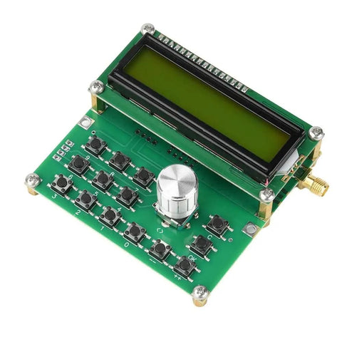 Top view of ADF4351 Digital LCD Signal Generator with variable frequency oscillator and control buttons.