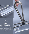 Heavy Duty Stainless Steel Paint Roller Set Two Piece Smooth Glide Action For Fast Canvas Coverage And Killer Oil Acrylic Finishes Game Changing Printmaking Essential ink applicator close-up with durable metal frame and clear tube.