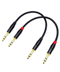 Gold Plated One Quarter Inch TRS Audio Cable One Foot Two Pack Professional Balanced Male To Male for studio gear