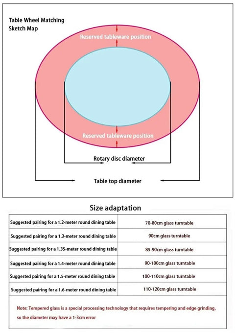 Size adaptation chart for rotating serving tray; Rotating Serving Tray With Steel Base 360 Degree Turntable For Kitchen Dining Home Hotels And Restaurants Large Tabletop Centerpiece Easy Access Party Platter Durable Plastic Steel Base Sleek Modern Design