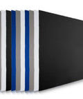 Front view of Frienda 12-pack microfiber cleaning cloths color swatch; 12x12 in cloths in black, white, gray, royal blue.