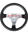 Steering Wheel and Rack Pinion Kit for 110cc Go Karts ATVs Buggy Quads, 300mm Wheel, front view showing size dimensions