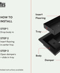 Installation steps for Framed Floor Vent Luxe Upgrade With Matte Black Steel Frame Sleek Minimalist Look HVAC Air Return Register Cover.