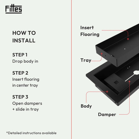 Installation steps for Framed Floor Vent Luxe Upgrade With Matte Black Steel Frame Sleek Minimalist Look HVAC Air Return Register Cover.