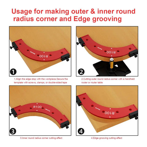 Heavy Duty Aluminum Router Corner Radius Template And Routing Jig Set With Five Precision Guides usage examples on wood.