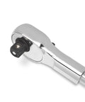 Close-up of 3/4 Inch Drive Quick Release Teardrop Ratchet, 24-Tooth, chrome finish head, showing socket release mechanism