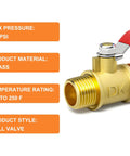Six Pack 1/4 Inch Brass Mini Ball Valve With Red Lever Shut Off Valve 1/4 Inch Male To Female NPT Thread Fitting Double O Ring