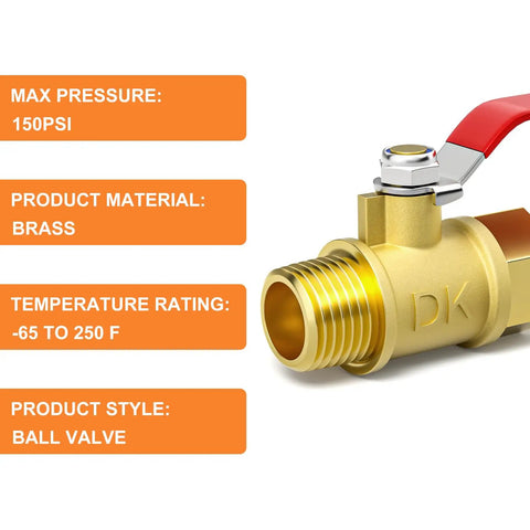 Six Pack 1/4 Inch Brass Mini Ball Valve With Red Lever Shut Off Valve 1/4 Inch Male To Female NPT Thread Fitting Double O Ring