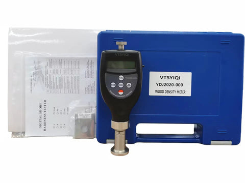 Heavy Duty Shore Hardness Test Stand With Digital OOO Durometer And Usb Software For Rubber Plastic Testing showing blue case and digital meter.