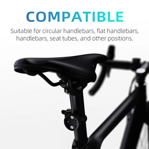 View of adjustable bike mount attachment under seat, suitable for round and flat handlebars, for Garmin Edge iGPSPORT XOSS devices.
