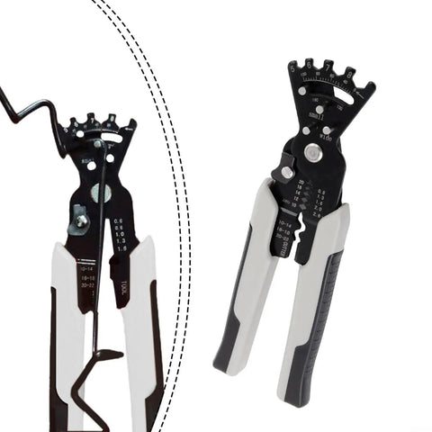 Five Function Electrician Hand Tool with wire cutter, insulation stripper, built-in wrench, angle bending scale, quick grip design