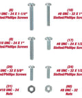 182 Piece Zinc Plated Machine Screws And Nuts Assortment Kit with various sizes and types depicted in white background.