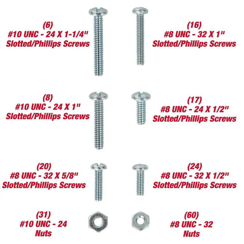 182 Piece Zinc Plated Machine Screws And Nuts Assortment Kit with various sizes and types depicted in white background.