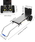 Heavy Duty Electric Stair Climbing Hand Truck With Powerful 1200 Watt Motor, dimensions shown on a metal frame, capable of lifting heavy furniture.