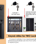 Iron Black Front Double Door Handleset With Keyed Entry And Dummy Set, Matte Black Finish, two keys, main and side door cylinders