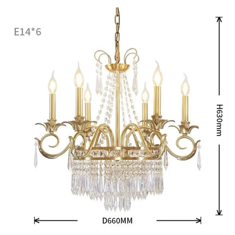Retro Brass Pendant Light,Villa Living Room Luxury Decorative Chandelier, 66CM size, gold finish, elegant crystal accents.