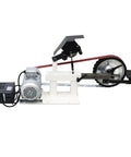 Heavy Duty Belt Sander With Variable Speed Control For Knives And Cutting Tools Includes Three Premium Grit Belts view from the side showing motor and sanding belt.