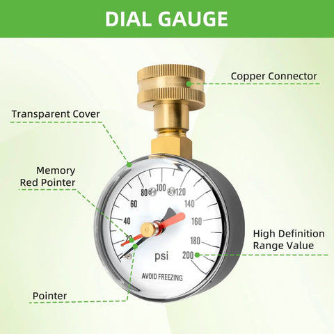 High Accuracy Zero To Two Hundred Psi Water Pressure Gauge For Home Faucets And Garden Hoses With Red Indicator DIY