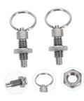 Heavy Duty Stainless Steel Indexing Plungers For Machine Tools with spring loaded bolts and key rings for secure setup.