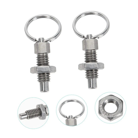 Heavy Duty Stainless Steel Indexing Plungers For Machine Tools with spring loaded bolts and key rings for secure setup.