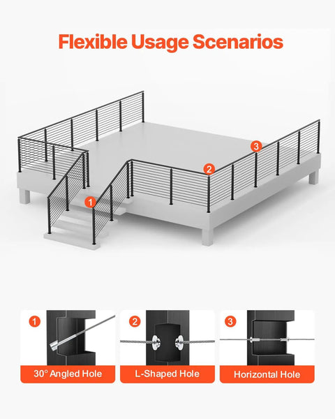 Built Solid Ready To Rock Pre Drilled Cable Railing Post Kit With 12 Holes For Level Decks And Balconies 42 Inch High showcases flexible usage scenarios for various hole types.