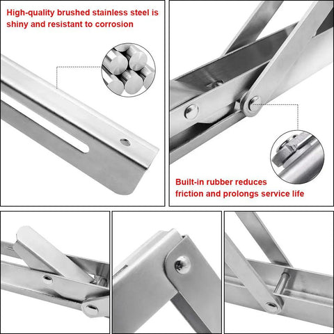 Close-up details of Heavy Duty Folding Shelf Brackets 20 Inch Two Pack Stainless Steel Collapsible Wall Mount Triangle Brackets