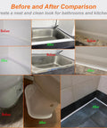 Before and after comparison using Waterproof Self Adhesive Caulking Tape for bathrooms and kitchens, showing a neat seal.