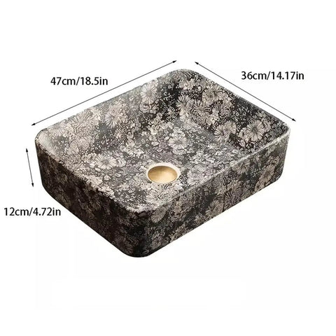 UMJIGF Vessel Sink Outdoor Courtyard Retro Ceramic Table Basin Wash Basin Bathroom Wash Basin Single Basin Home Balcony Basin Container Sink B 47cm x 36cm with floral design.
