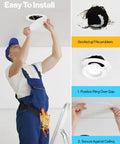 Installer using Six Pack Goof Ring Covers for 6 Inch Recessed Lights Flush Mount White Trim Rings for easy installation.