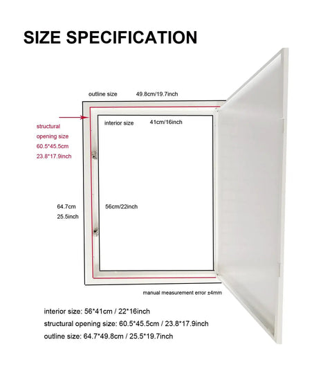 Heavy Duty Metal Access Panel 18 X 24 Inch Spring Loaded Drywall Cover Touch Latch size specifications diagram.