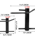 Dimensions of metal quick attach plate with 7.5x19cm and 11.4x29cm measurements, showing height and width comparisons