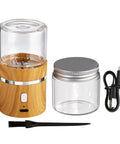Compact Electric Herb Grinder With Dual 50ml Glass Jars 2in By 3.5in Portable Spice Grinder with accessories shown