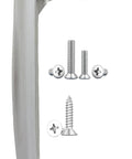 Sliding Patio Door Pull Handle in Chrome Silver Diecast Zinc Alloy Heavy Duty Construction with screws, viewed from the side.