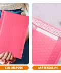 50 Pack Pink Bubble Mailers 16.5x22+4 Inch Self Seal Padded Envelopes in hand, showing pink color and adhesive strip