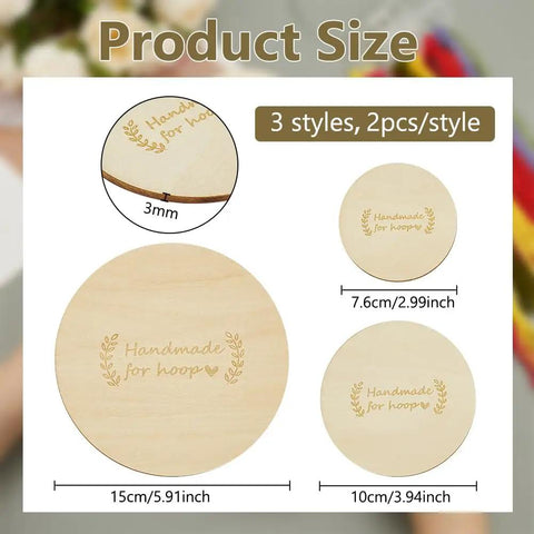 Product display of Six Pcs Wooden Backing Plates For Finishing Embroidery Hoops In Three Round Sizes 5.9In, 3.9In And 3In, no ring