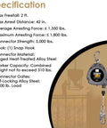 Solid Workhorse Fifty Foot Self Retracting Lifeline Anti Twist Swivel Housing specifications with snap hook and steel details.