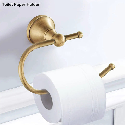 Brass Bathroom Accessories Set With Adjustable Towel Bar From 16.53 To 28.42 Inches Vintage Brushed Brass Toilet Paper Holder