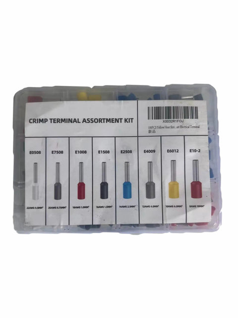 Hook Up Ready Wire Connectors Kit With Tinned Copper Insulated Terminals And Crimp Pins, AWG 22 8 Terminal Assortment, Electrical Wiring Set In Handy Plastic Box For Easy Storage, Durable Crimp Connections For Auto And DIY Projects, front view