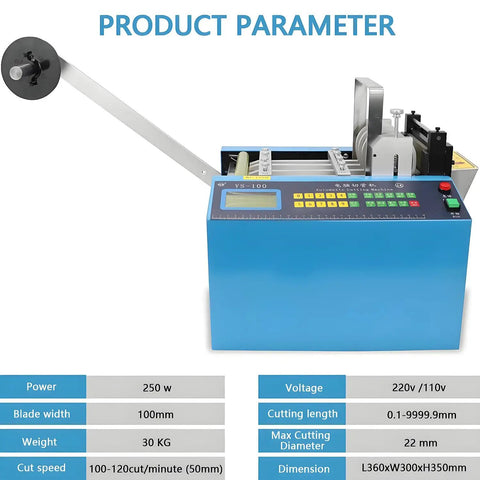 High Performance Automatic Heat Shrink Tube Cutter Machine For Cable And Pipe Cutting With Digital Display Precision Control visible with blade and control panel.