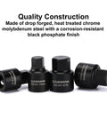 Low Profile 3/8 Inch Drive Impact Hex Socket Set, 16 Pc, SAE and Metric Hex Bits, close-up of sockets with chromoly steel finish