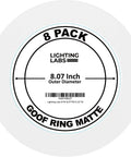 Label of 8 Pack Matte White Goof Trim Rings For Recessed Down Lights, 8.07 inch outer diameter details.