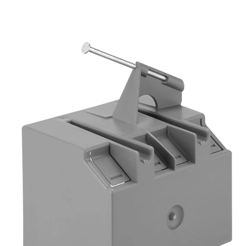 Close-up of a gray 2-Gang Non-Metallic PVC New Construction Junction Box With 32.5 Cu In Capacity showing nail-on installation feature