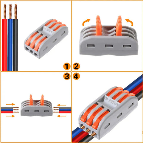 10 Pack Compact Lever Wire Nut Connectors For 3 Circuit Inline Splices 28 12 AWG Reusable No Fuss Easy Install Electrical Wire Connectors
