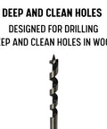 Thirteen Sixteenths Inch Long Wood Auger Drill Bit for deep clean holes in soft and hard wood with self feeding screw tip