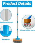 Heavy Duty Deck Scrub Brush With 60 Inch Long Handle For Moss Removal On Rough Surfaces Stainless Steel Wire Bristles Easy Install Pole System