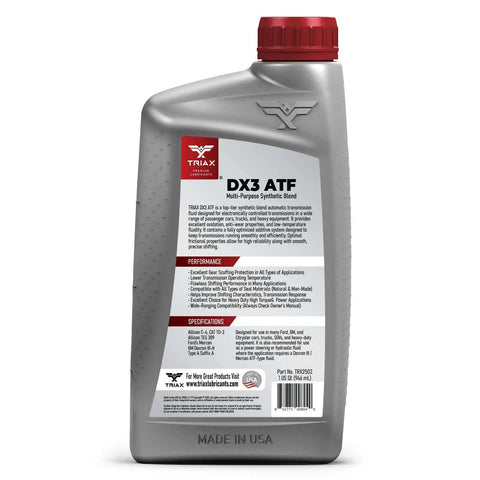 Front view of Dx3 ATF Transmission Fluid For GM Dexron III And Ford Mercon Applications, 1 Quart bottle