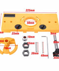 Professional 35mm Hinge Drilling Jig Plus 35mm Forstner Bit Set For Cabinet Door Installation And Adjustable Woodworking Guide pieces with measurements.